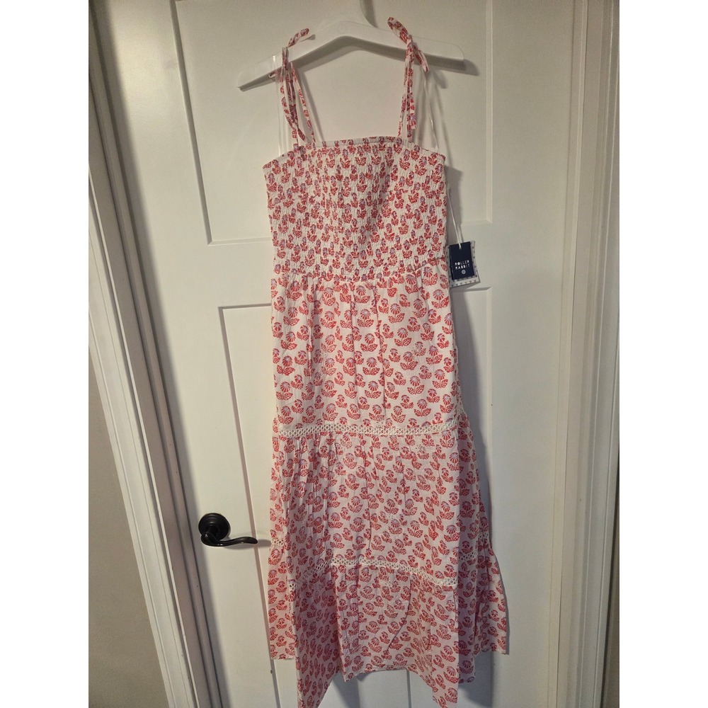 Roller Rabbit for Target Red Leaf Print Smocked Tiered Maxi Dress Small NWT